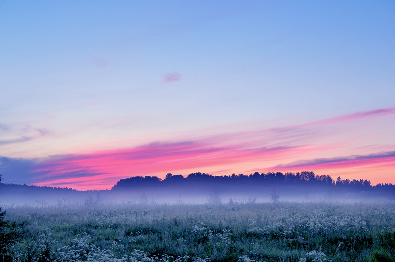 blue sunset solnedgång dimma 